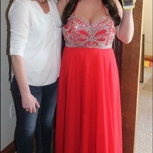 Red Strapless Tiffany Prom Dress